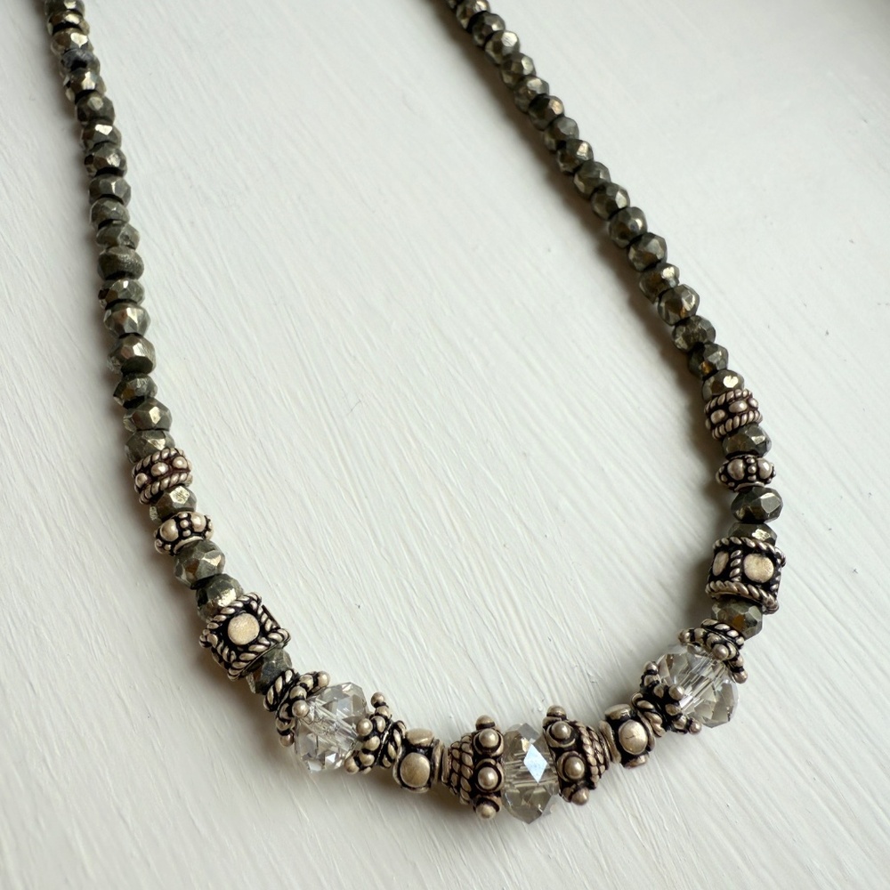 Pyrite, Silver & Crystal Necklace